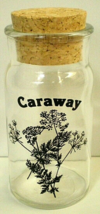 Wheaton Glass Caraway Vtg 1970&#39;s Botanical Art Clear Glass Spice Jar w/ Cork Top - £14.84 GBP