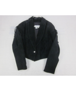 ICETIP Womens (L) Black Suede Leather Fringed Jacket Padded Shoulders Bu... - $48.51