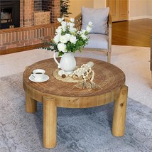 Round Wood Coffee Table - 31.3&quot; Wooden Coffee Tables Living Room With Solid Wood - £275.70 GBP