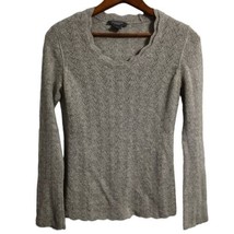 Ann Taylor Cashmere Pointelle Sweater S Scalloped Scoop Neck Hem Lacey Silvery - £42.62 GBP