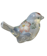 Fenton Bird White Clear Opalescent Pink Flowers Hand Painted By Lane Gla... - $64.20 CAD