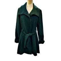 Steve Madden Womens Textured Belted Wrap Coat Size Large Green Lined Fully Zips - £52.81 GBP