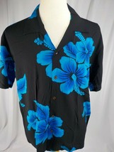Favant Mens Hawaiian Shirt Sz Xl Black With Turquoise Hibiscus Left Pocket Aloha - £15.72 GBP