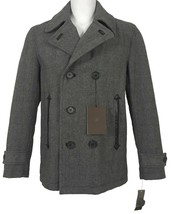 NEW $350 Macy's Tasso Elba Peacoat Jacket! 3/4 Length Gray Plaid Leather Details - $129.99