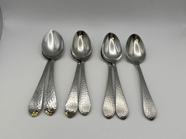 Set of 7 Reed &amp; Barton Stainless Steel HAMMERED ANTIQUE Place Soup Spoons - $95.39 CAD