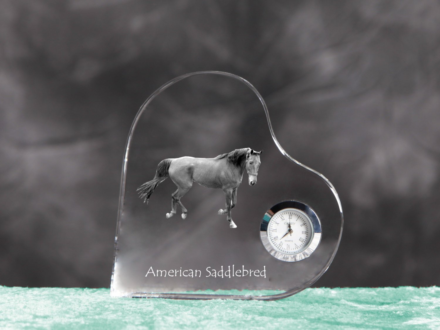 Primary image for American Saddlebred - crystal clock in the shape of a heart with a horse