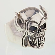 Men&#39;s Biker Skull w/Horns Sterling Silver Ring Size 9 - £100.89 GBP