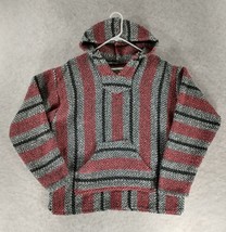 Mexican Hood Blanket Jacket Sz M Baja Joe Hippie Rug Pullover Poncho Red... - £14.31 GBP