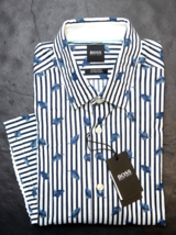 Hugo Boss Men&#39;s Luka Short Sleeve Regular Fit Feather Print Cotton/Linen Shirt s - £46.38 GBP