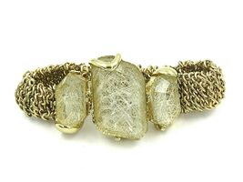 Vintage Gold Tone Chain Stretch Bracelet with Faux Opaque White Gems - $11.05 CAD