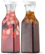 NETANY 50 Oz Water Carafe Flip Top Lid, Set of 2 Square Base Juice Conta... - $12.86