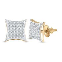 10kt Yellow Gold Mens Round Diamond Kite Square Earrings 1/5 Cttw - $266.60