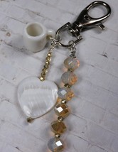 Coffee Lovers Beaded Purse Charm Bag Clip Crystal Shell Ceramic Handmade... - £19.87 GBP