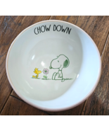 Rae Dunn Peanuts Snoopy CHOW DOWN Ceramic Pet Dish Dog Cat Food Bowl Pink - $16.82