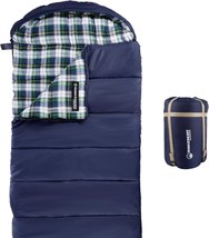 Sleeping Bag – 32F Rated Xl 3 Season Envelope Style With Hood For Outdoor, Navy - £46.35 GBP