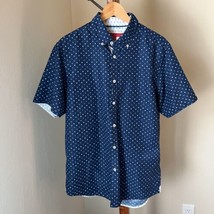 Report Collection Mens Button Down Shirt Navy Blue Novelty Print Wheel C... - $16.82