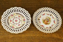 Vintage Porcelain Germany Pierced Lace Edge Gold Trim Floral Mini Plates... - £22.45 GBP