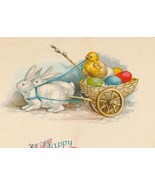 U/S Clapsaddle Chick &amp; Eggs In Cart Pulled By Rabbits Antique Easter Pos... - £15.14 GBP