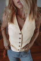 White Slim Fit Buttoned V Neck Vest - $17.09
