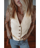White Slim Fit Buttoned V Neck Vest - $318.33 MXN