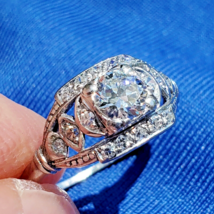 Earth mined European cut Diamond Deco Engagement Ring Antique Platinum Solitaire - £4,523.87 GBP