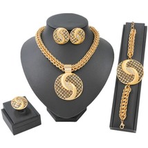 Gold Jewelry Sets Fashion Hot Sale Pendant Necklace Earring Ring Dubai Jewelry S - £20.23 GBP