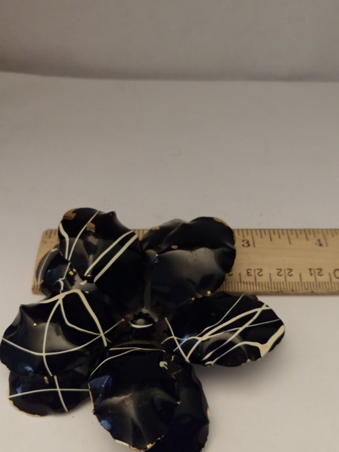 Vintage Black and White Metal Enamel Brooch - $6.00
