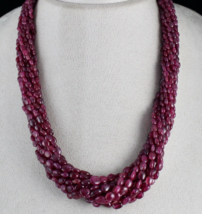 Ruby Corundum Beads Long 11 Line 850 Carats Old Dyed Gemstone Silver Necklace - £799.31 GBP