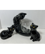 3 Pottery Ceramic Black Cat with Fishbowl Glass Eyes Unbranded Kittens V... - $74.99