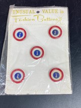 Vintage Buttons red white blue Round on Card 5 in lot Fashion - £3.95 GBP