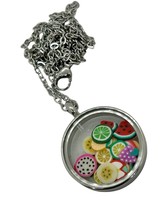 Unique FRUIT GLASS LOCKET NECKLACE floating XMAS round HANDMADE free mov... - $15.28