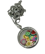 Unique FRUIT GLASS LOCKET NECKLACE floating XMAS round HANDMADE free mov... - $20.95 CAD