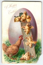 Easter Postcard Baby Chicks Sliding Down Board Large Purple Egg Rooster Tuck - £4.24 GBP
