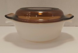 Vtg 12oz White Anchor Hocking Fire King Dish With Brown Lid #472 - £7.48 GBP