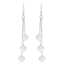 Cascading Chains of Hearts Sparkle Cubic Zirconia .925 Silver Dangle Earrings - £10.69 GBP