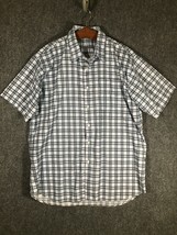 Blue Button Up Pocket T Shirt Mens Short Sleeve Collared Casual Checker Tee - $11.28