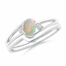 ANGARA Split Shank Opal Engagement Ring with Wedding Band in 14K Solid Gold - £646.75 GBP