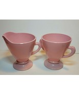 HAZEL ATLAS OVIDE PLATONITE PINK PEDESTAL CREAM &amp; SUGAR BOWL SET VINTAGE - $25.00