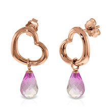 4.5 Carat 14K Rose Gold Heart Gemstone Earrings w/ Dangling Natural Pink Topaz - £332.53 GBP