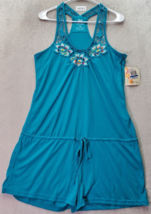 Energie Romper Womens XL Teal Floral Crochet Wide Straps Drawstring Side... - £17.41 GBP