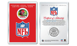 KANSAS CITY CHIEFS NFL Helmet JFK Half Dollar Coin w/ NFL Display Case L... - £7.44 GBP