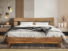 Acacia Aurora 14 Inch Wood Platform Bed, Bed Frame With Headboard,, Caramel - £517.54 GBP