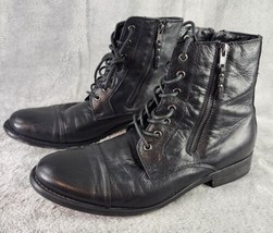 Kenneth Cole Reaction Hit Men Boots Mens Size 10 Black Leather Zipper Cap Toe - $35.63