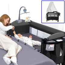 6 In 1 Baby Nursery Center Foldable Toddler Crib Diaper Changing Table+M... - $255.99