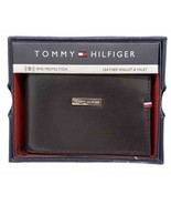 Tommy Hilfiger Mens Leather BiFold Wallet Valet Brown RFID Protection New - $33.76