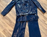 Vtg 70s 80s Leisure Suit Shiny Blue Vinyl ESTIVO Disco Pants Jacket Belt... - $193.32