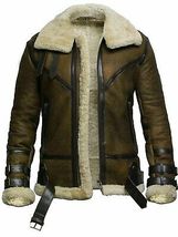Men&#39;s B3 Aviator Pilot Fur BELTED Shearling Bomber BROWN Leather Jacket/coat - £156.12 GBP