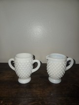 Fenton White Milk Glass Hobnail Design Creamer Sugar Set - £18.81 GBP