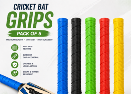 Premium Cricket Bat Grips Pack of 5–Anti-Slip Rubber-FREE SHIPPING - $17.81