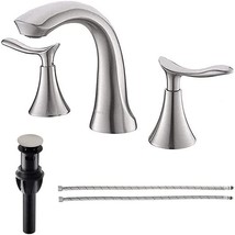 Comllen Widespread 3 Hole Brushed Nickel Bathroom Faucet, Modern 8, Up Drain - £55.14 GBP